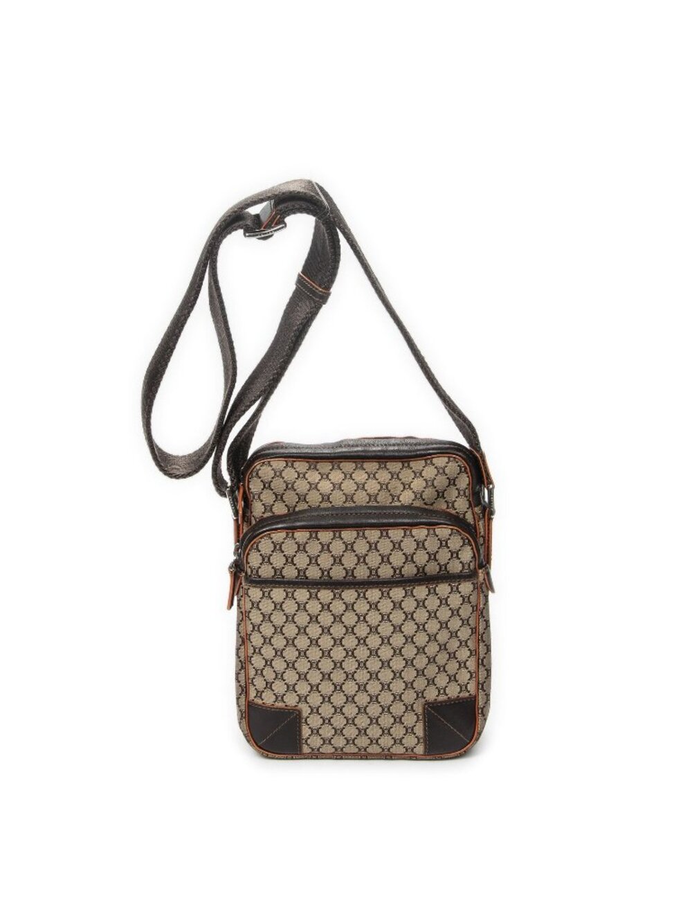 Celine Web Double Pocket Messenger Beige Brown Macadam Canvas
